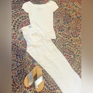 Lucky Brand Crisp White Linen Cargos with Drawstring back, 8|29